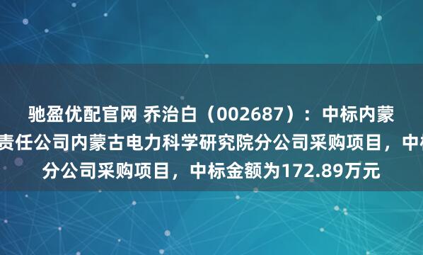 驰盈优配官网 乔治白（002687）：中标内蒙古电力（集团）有限责任公司内蒙古电力科学研究院分公司采购项目，中标金额为172.89万元
